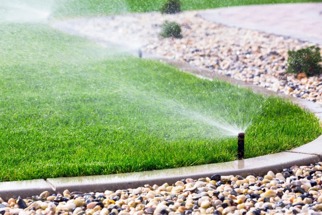 Sprinkler spraying on South Florida lawn.